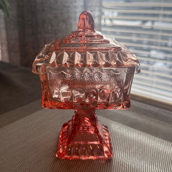 Jeanette Glass Other - Vintage Jeannette Glass "Wedding Cake Box" pedestal candy dish with lid